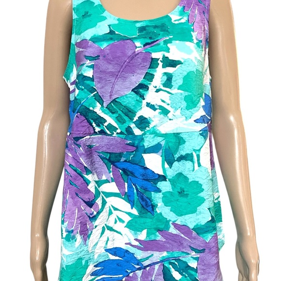 Green and Blue Sleeveless Scoop Neck Tank Top - Picture 1 of 11